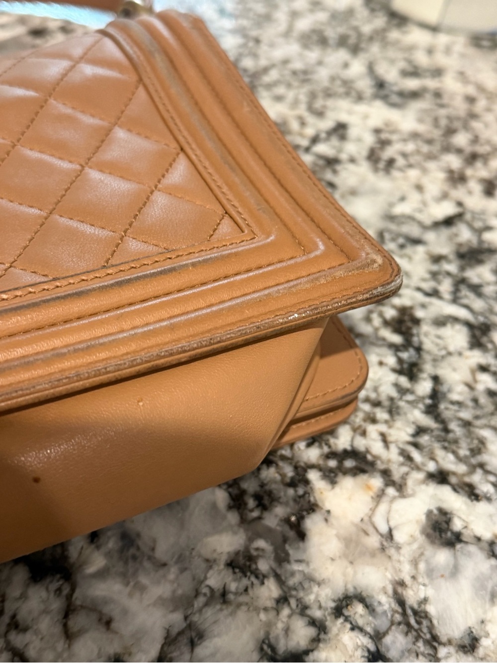 CHANEL Medium Boy Bag Quilted Leather Shoulder Bag in Tan with Gold Hardware - Picture 11 of 14